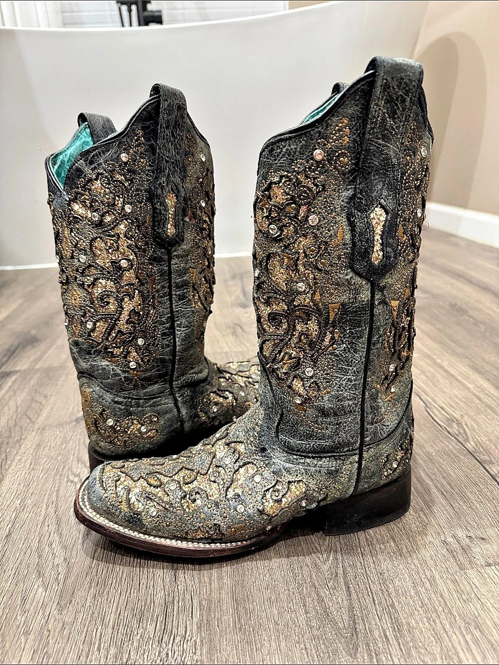 Corral A4284 Embellished Western Boots Black Gold US 8 M